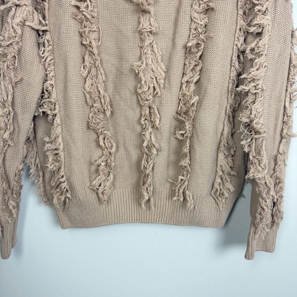 AKAIV | Fuzzy Fringe Tan Boho Style Sweater Women’s Size Medium/Large - Picture 5 of 10